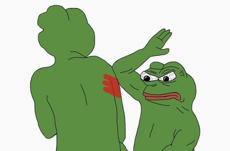 Ảnh meme ếch xanh giận dữ trợn mắt và đỏ mặt