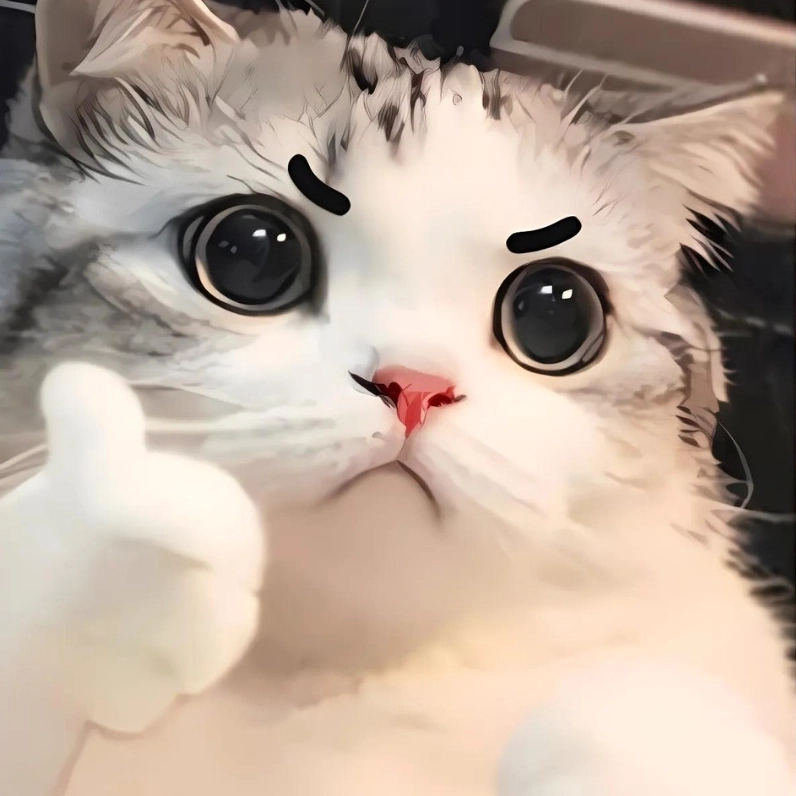 Ảnh meme mèo suy nghĩ đưa ngón tay like, biểu lộ sự hài lòng và tán thành