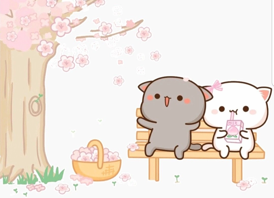 Ảnh mèo anime chibi màu trắng tinh nghịch đeo nơ