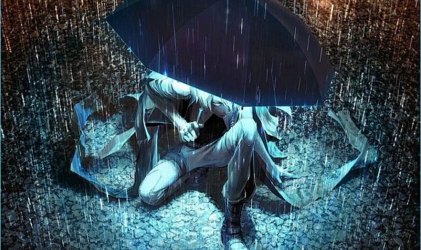 Ảnh nền một người cô đơn dưới mưa, thể hiện hình nền buồn tâm trạng