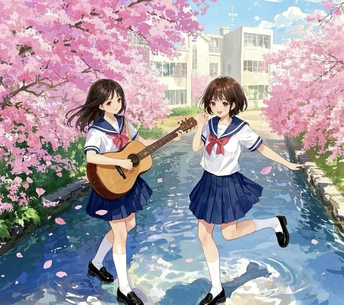 Ảnh nghệ thuật anime lớp học với nữ sinh và sách