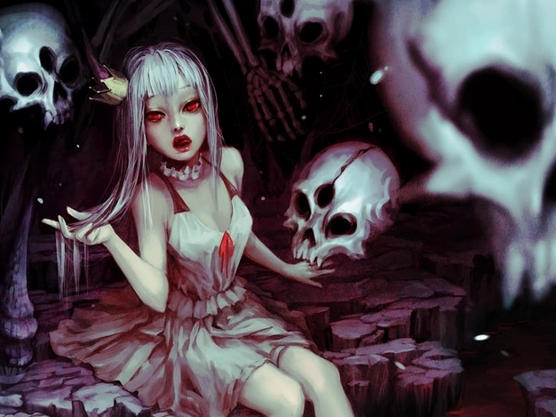 Ảnh nữ quỷ anime cầm đầu lâu kinh dị