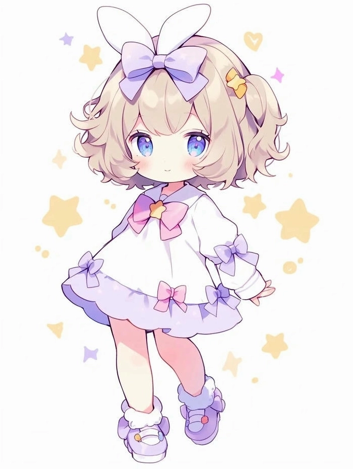 Ảnh vẽ cô gái chibi nữ với trang phục truyền thống