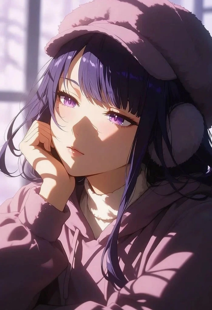 Anime màu tím dễ thương với nhân vật chibi