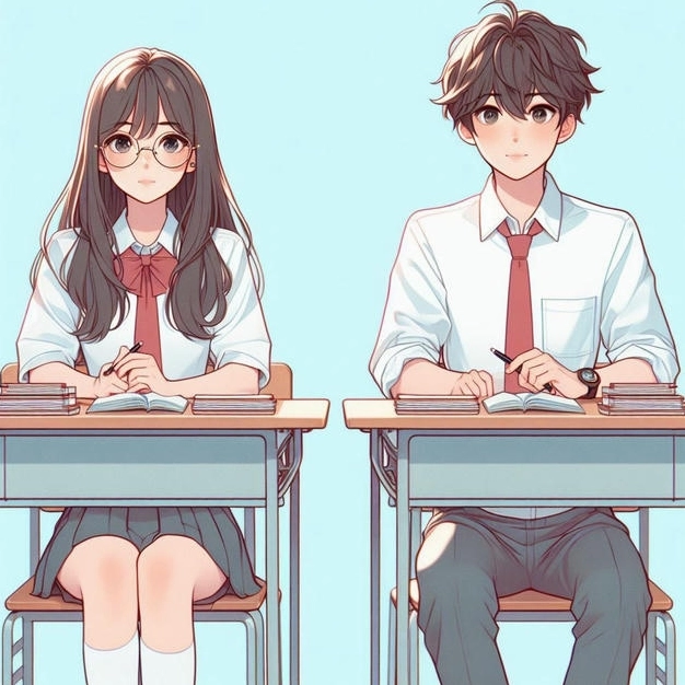 Cô gái anime học đường ngồi một mình trong lớp học yên tĩnh