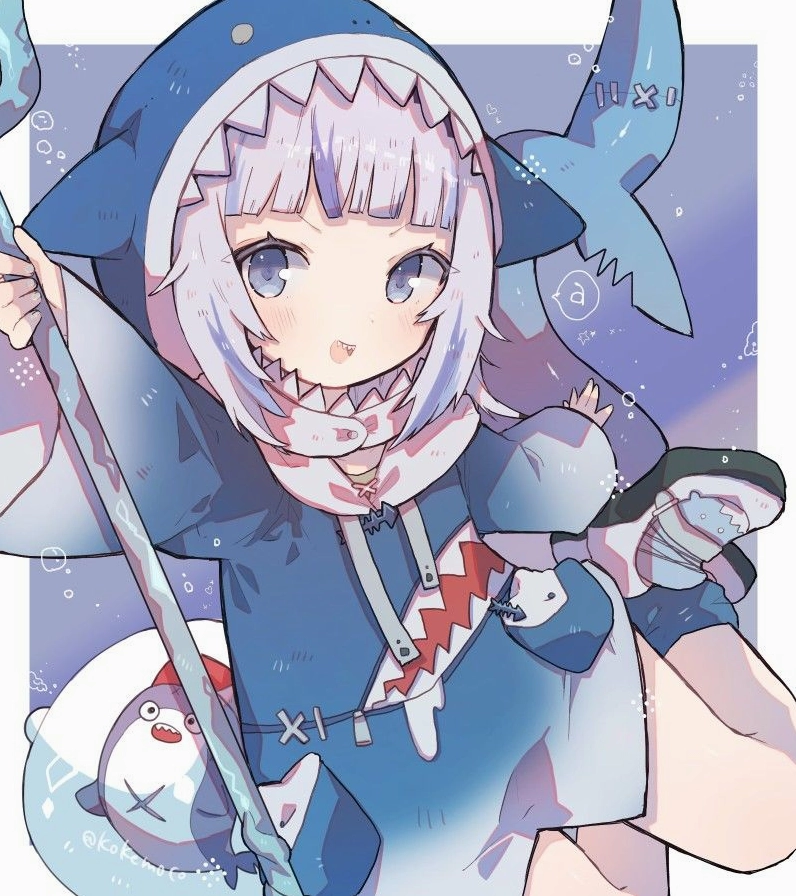 Gawr Gura ảnh cá mập cute anime với phong cách vtuber