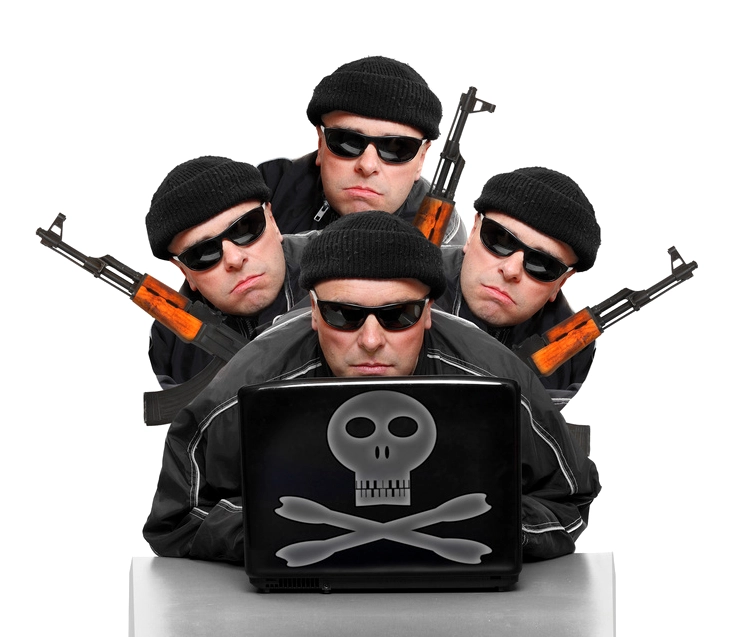 Hacker meme cầm súng AK47 ngồi trước màn hình máy tính