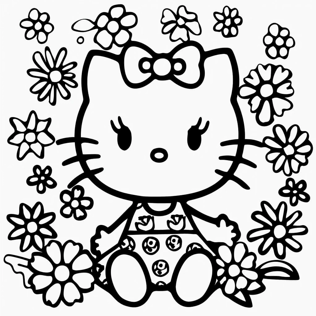 Bộ Sưu Tập Ảnh Hello Kitty Tô Màu Cực Độc và Đáng Yêu 12 hello kitty tô màu dịu dàng bên những bông hoa tươi thắm