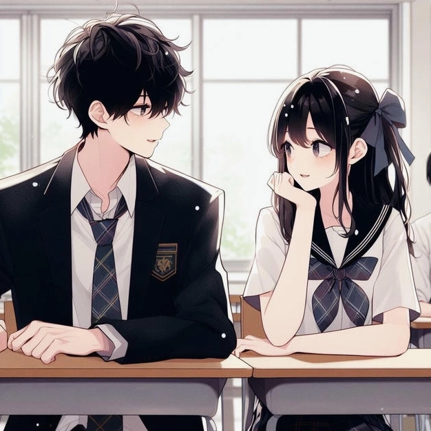 Hình ảnh anime học đường cặp đôi cùng bàn học tập