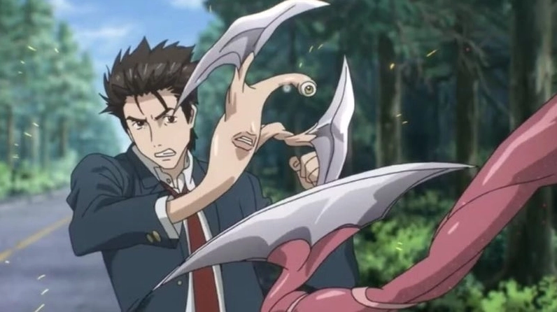 Hình ảnh anime Parasyte với cảnh tượng chiến đấu dữ dội.