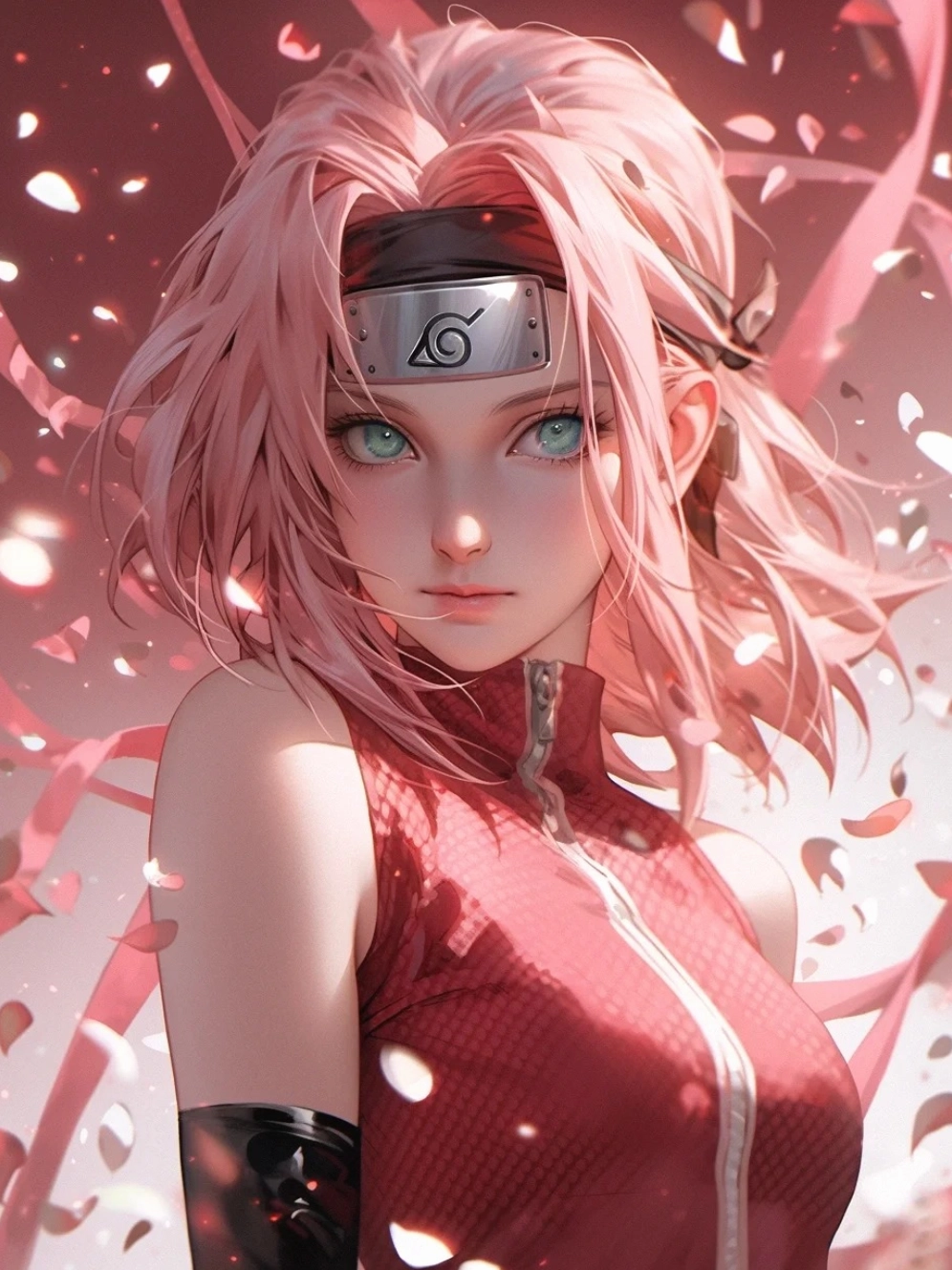 Hình ảnh anime sakura haruno với biểu cảm nghiêm túc trong trận đấu