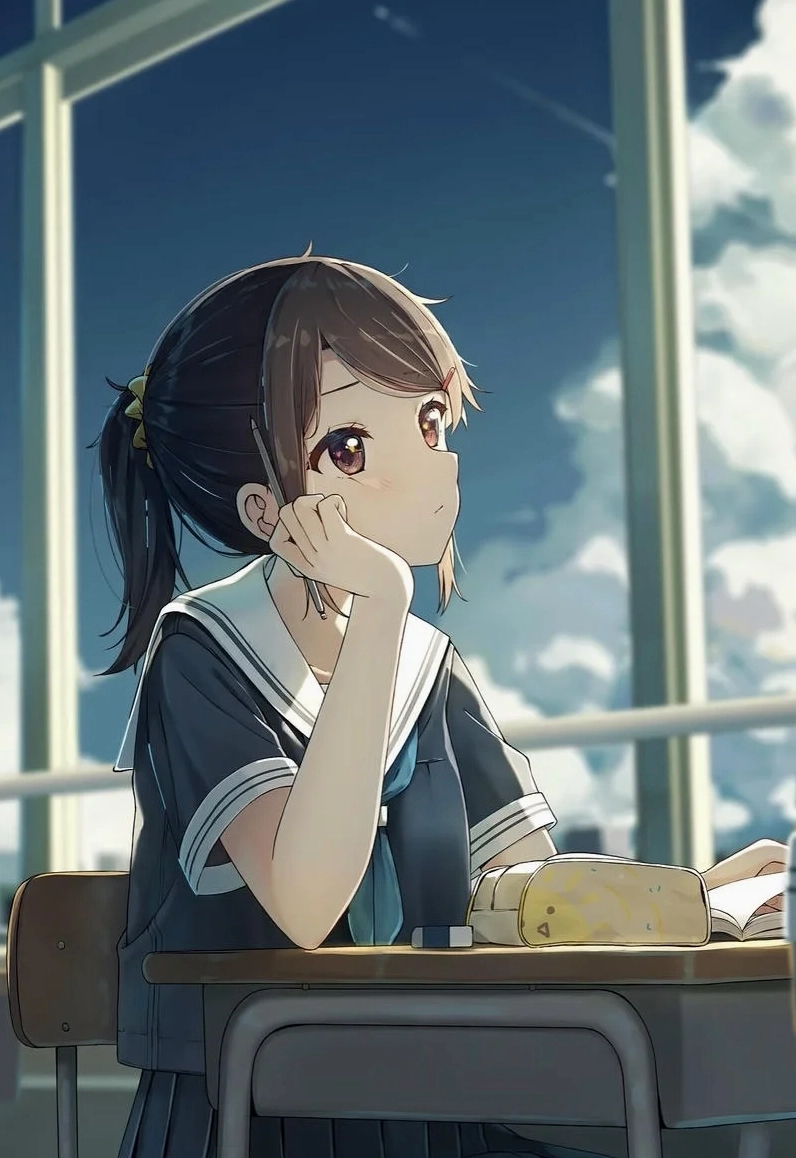 Hình ảnh nhân vật anime cô gái tóc ngắn với gương mặt hiền hòa