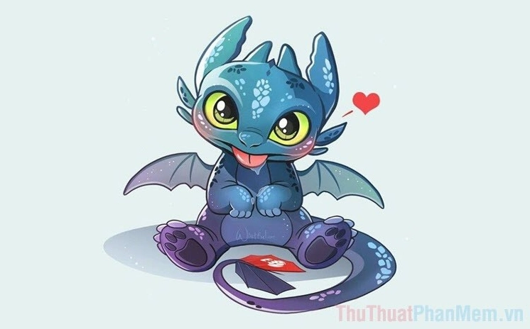 Hình ảnh rồng con chibi đáng yêu màu xanh