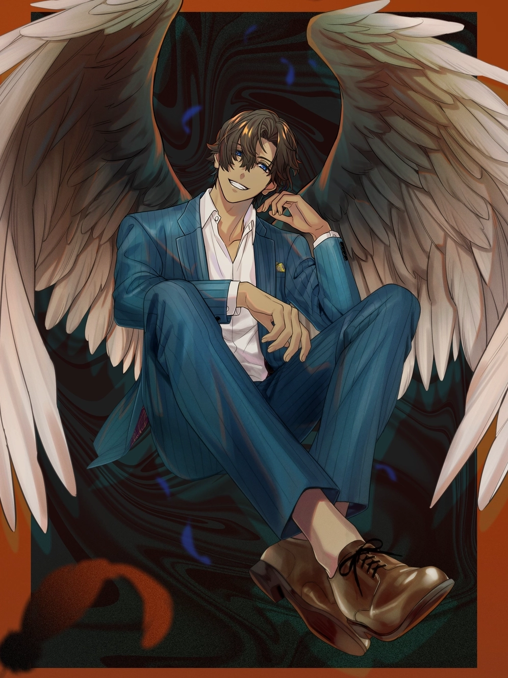 Hình anime thiên thần sa ngã dark với đôi cánh bị xé rách và không gian u tối