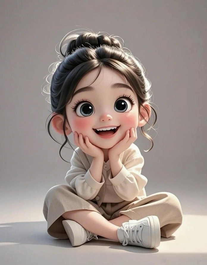 Hình chibi cô gái với biểu cảm đáng yêu, sẵn sàng khám phá thế giới