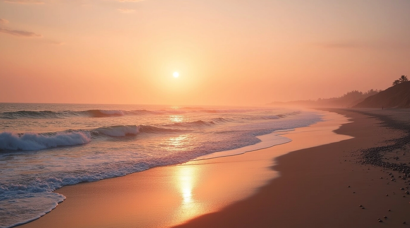 Hình nền bầu trời hoàng hôn trên bãi biển vắng lặng