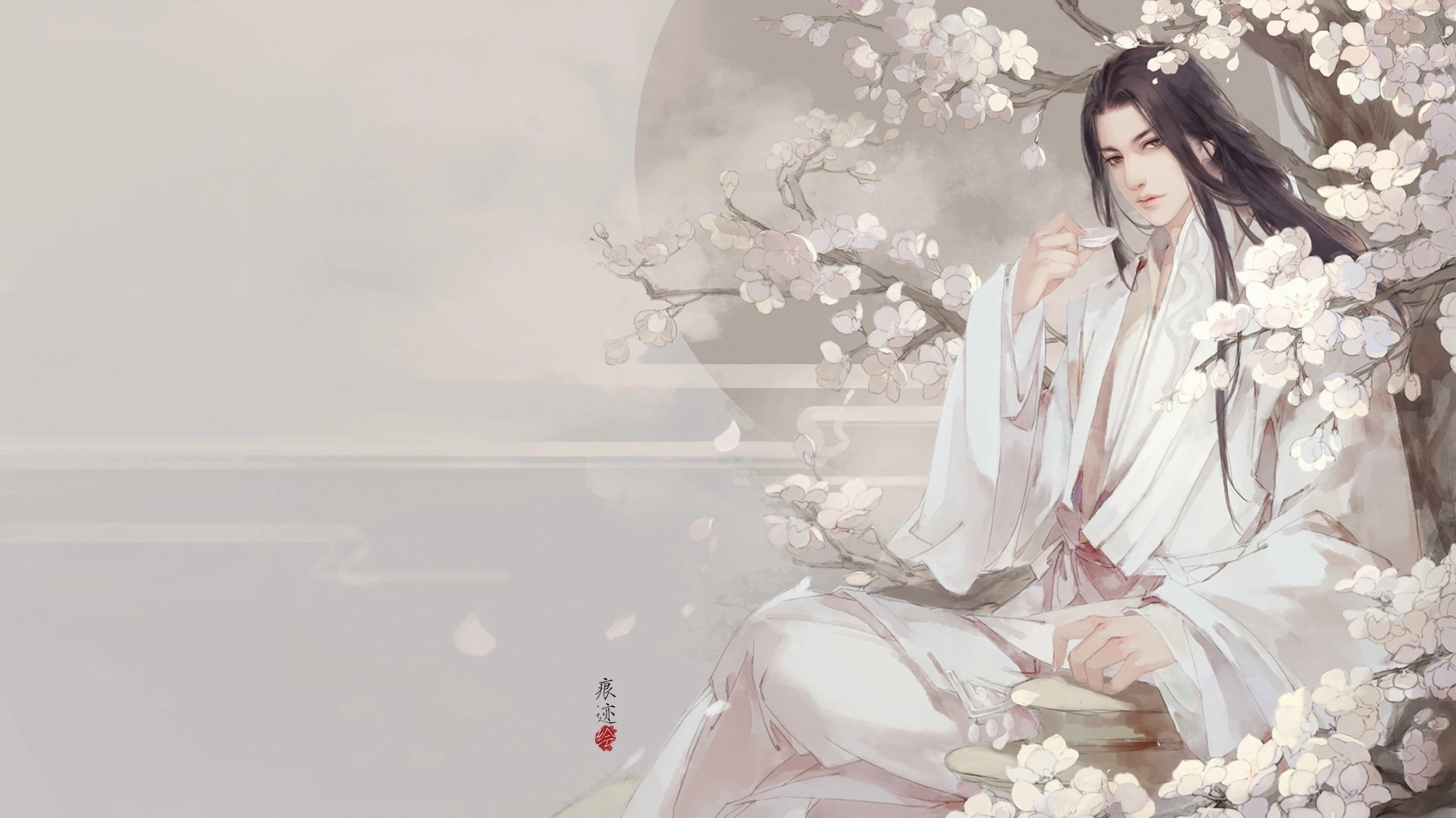 Hình nền cổ trang chàng trai thư sinh áo trắng đầy phong thái