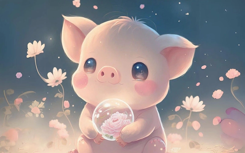 Hình nền con heo con đang đứng trên một cánh đồng hoa hướng dương