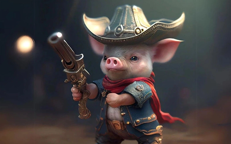 Hình nền con heo hoạt hình vui nhộn đang chạy trên đồng cỏ xanh