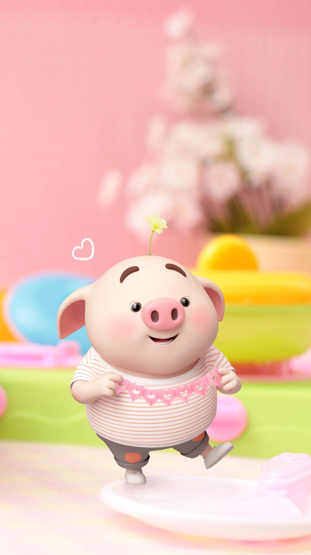 Hình nền con heo nhỏ nhắn màu hồng đang đứng trên nền trắng tinh khiết