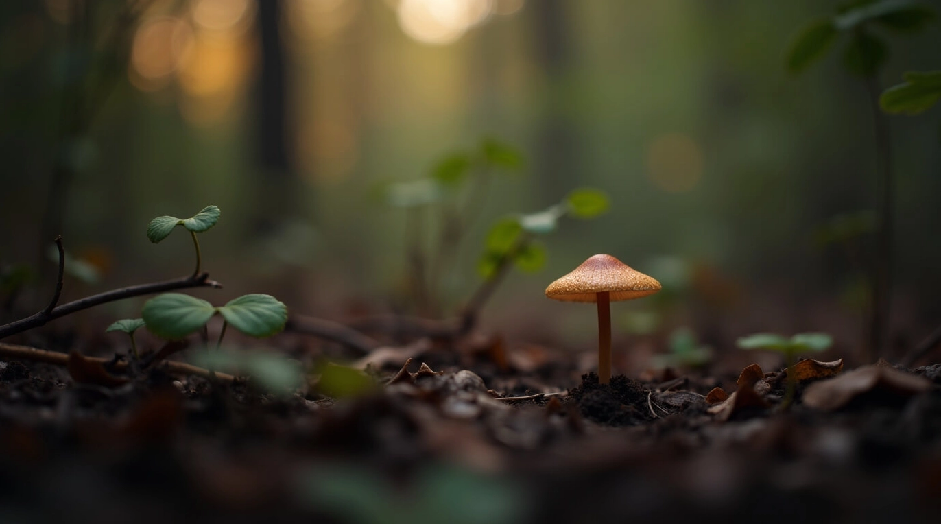 Khám phá vẻ đẹp huyền bí Bộ sưu tập hình nền đen đầy cuốn hút 1 Hình nền đen với cây nấm đơn độc trong khu rừng mờ ảo