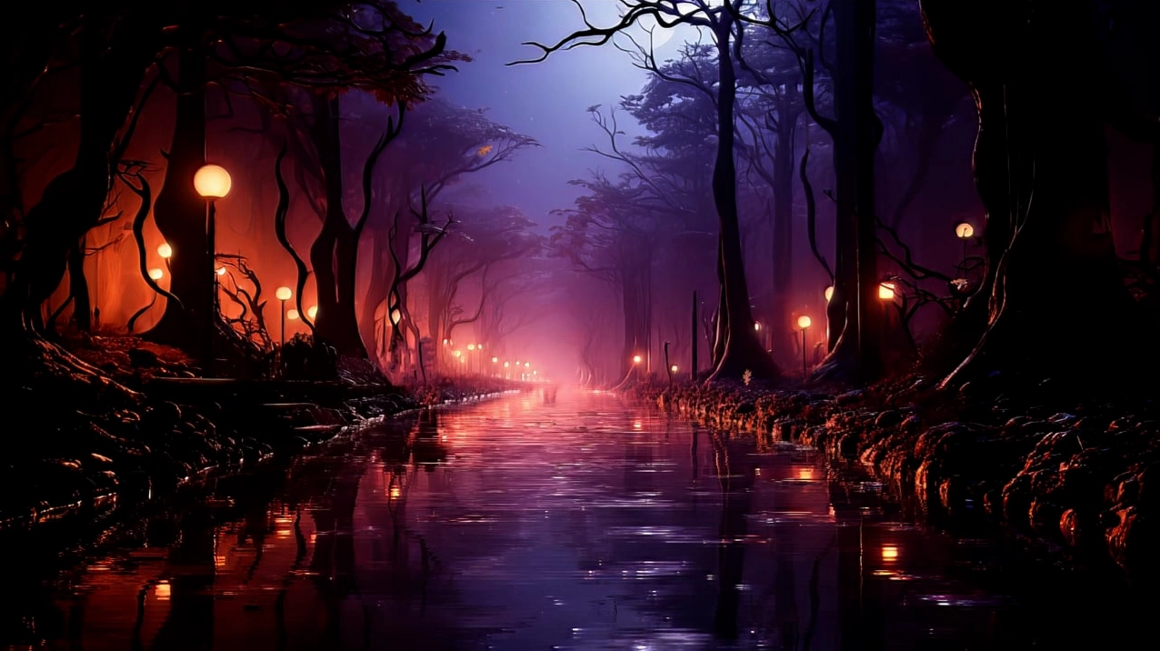 Hình nền đẹp thiên nhiên dòng sông uốn lượn qua công viên xanh mát