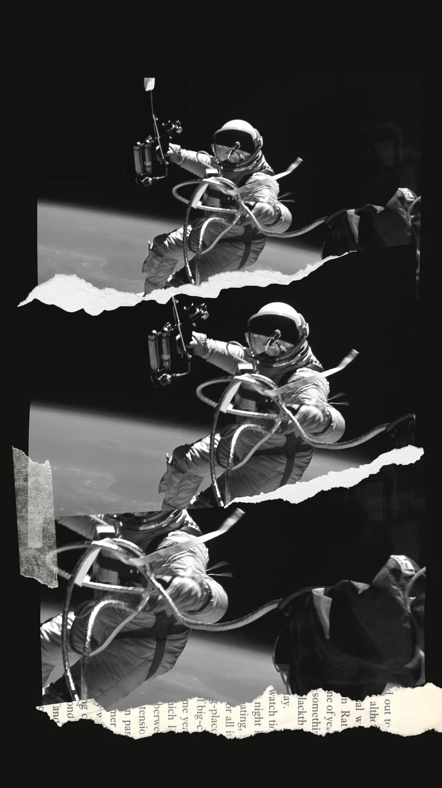 Hình nền đơn giản đen trắng với phi hành gia và dải ngân hà, mang nét cổ điển.