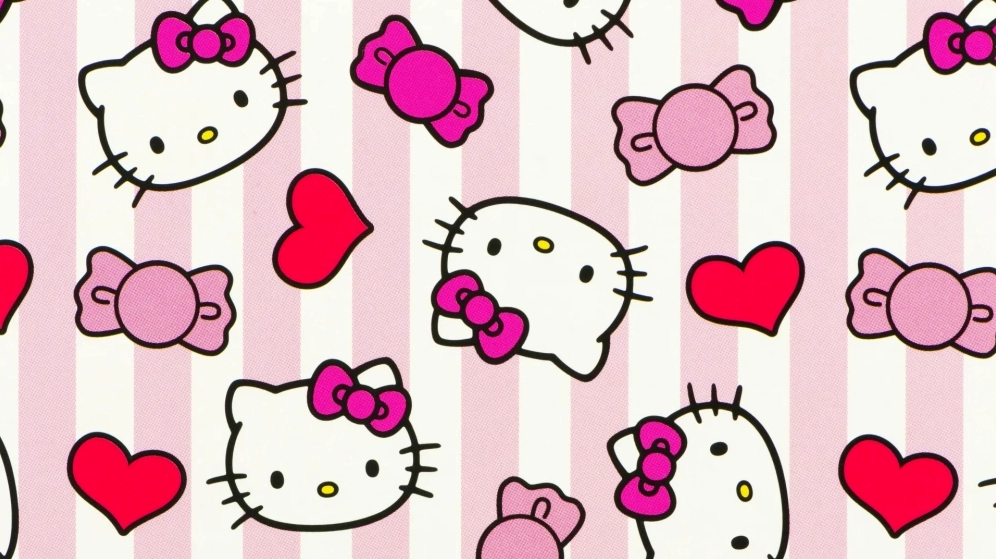 Hình nền Hello Kitty với hoa và trái tim lãng mạn