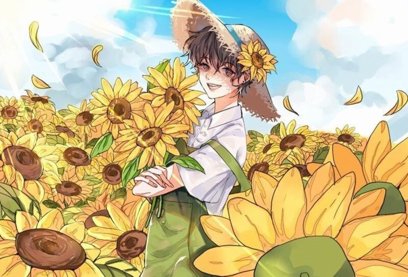 Hình nền hoa hướng dương anime ấn tượng với các yếu tố nghệ thuật