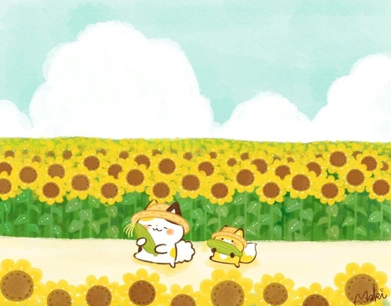 Hình nền hoa hướng dương chibi dễ thương và tươi sáng