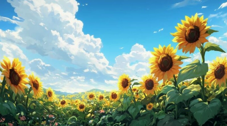 Hình nền hoa hướng dương chibi độc đáo với chi tiết nhỏ