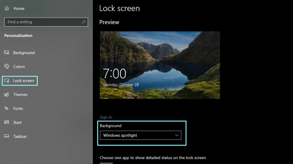 Hình nền khóa tự động với Windows Spotlight trên laptop