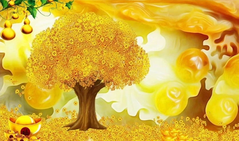 Hình nền laptop may mắn tài lộc với họa tiết vàng bạc lấp lánh cho mệnh Kim