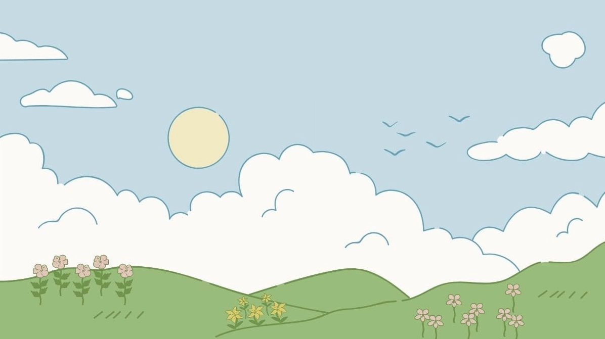 Hình nền mầm non thiên nhiên tươi sáng với cây xanh và hoa lá