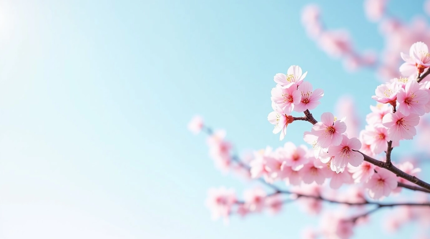 Hình nền màu xanh phong cách tối giản với hoa anh đào và sắc xanh nhẹ nhàng