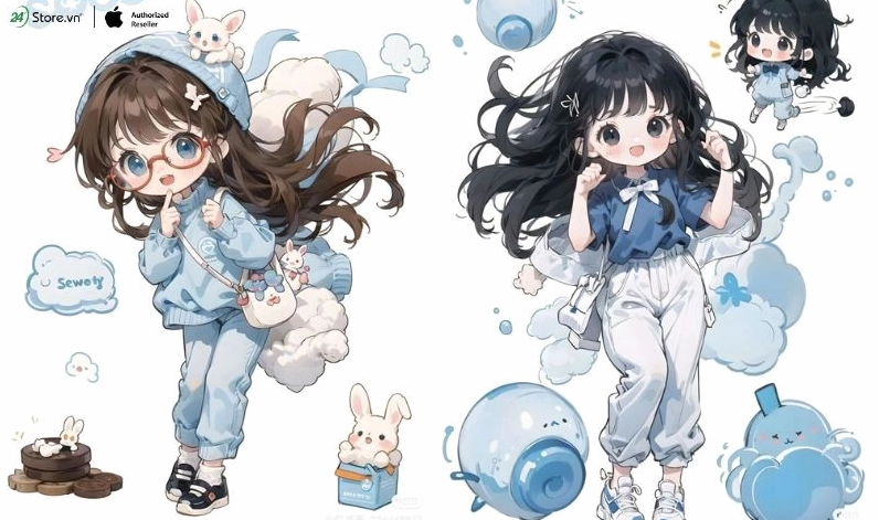 Hình nền ngộ nghĩnh chibi với đường nét đơn giản