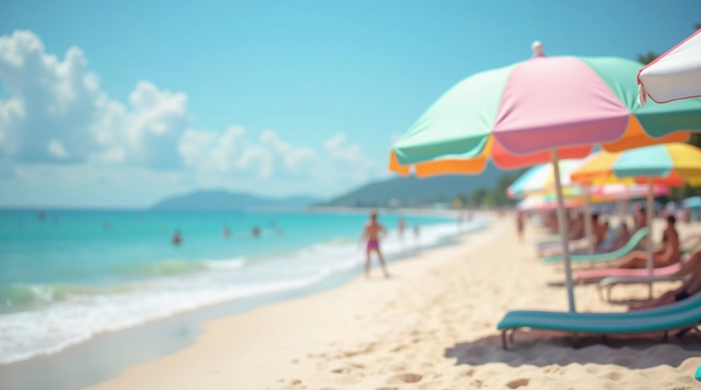 Cận cảnh 15+ hình nền phong cảnh đẹp lung linh cho mọi thiết bị của bạn 10 Hình nền phong cảnh bãi biển với những chiếc ô màu sắc và bờ cát trong lành