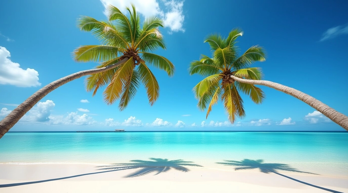 Cận cảnh 15+ hình nền phong cảnh đẹp lung linh cho mọi thiết bị của bạn 8 Hình nền phong cảnh bờ biển nhiệt đới với hai cây cọ uốn lượn