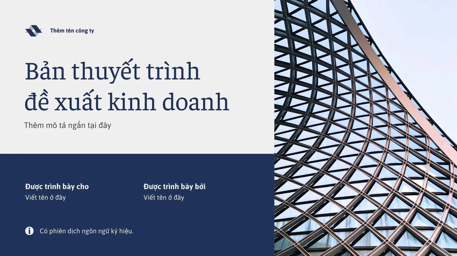 Hình nền slide đẹp với khối màu xanh dương đậm và xám, phong cách tối giản