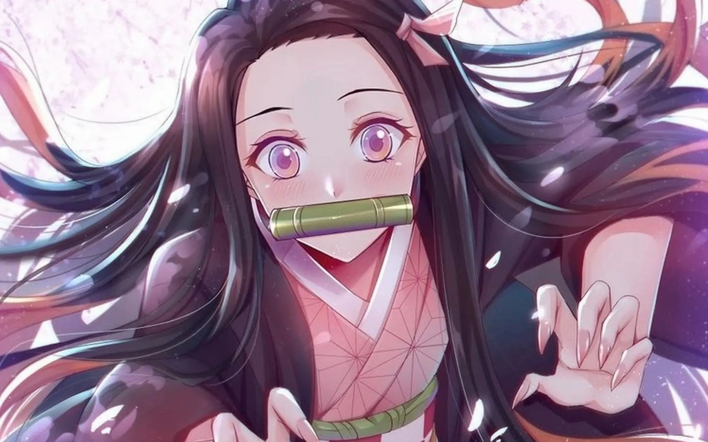 Hình nền thanh gươm diệt quỷ Nezuko hóa quỷ bảo vệ anh trai