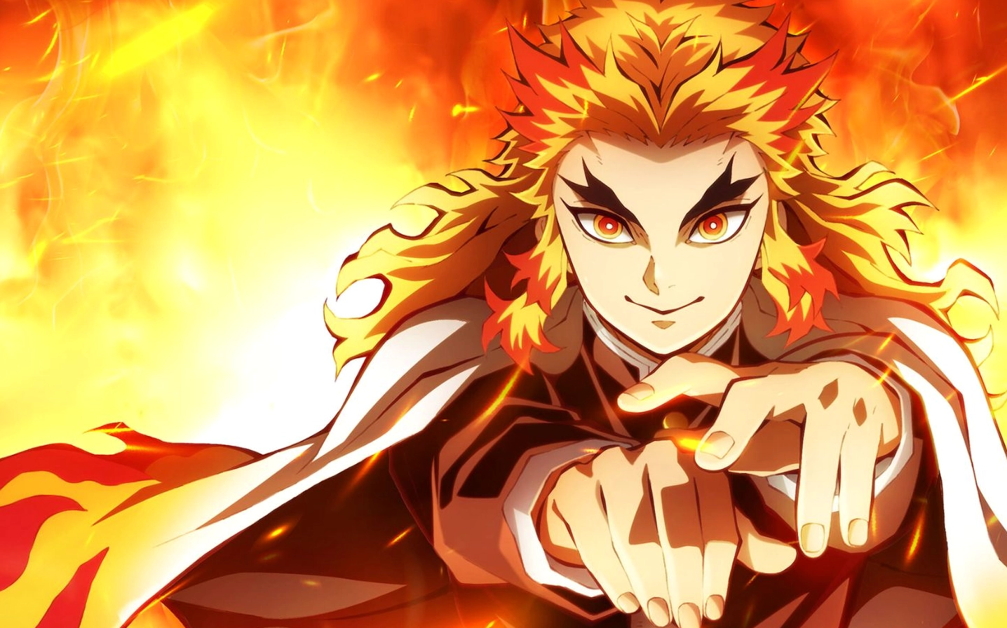 Hình nền thanh gươm diệt quỷ Viêm Trụ Rengoku Kyoujurou rực lửa