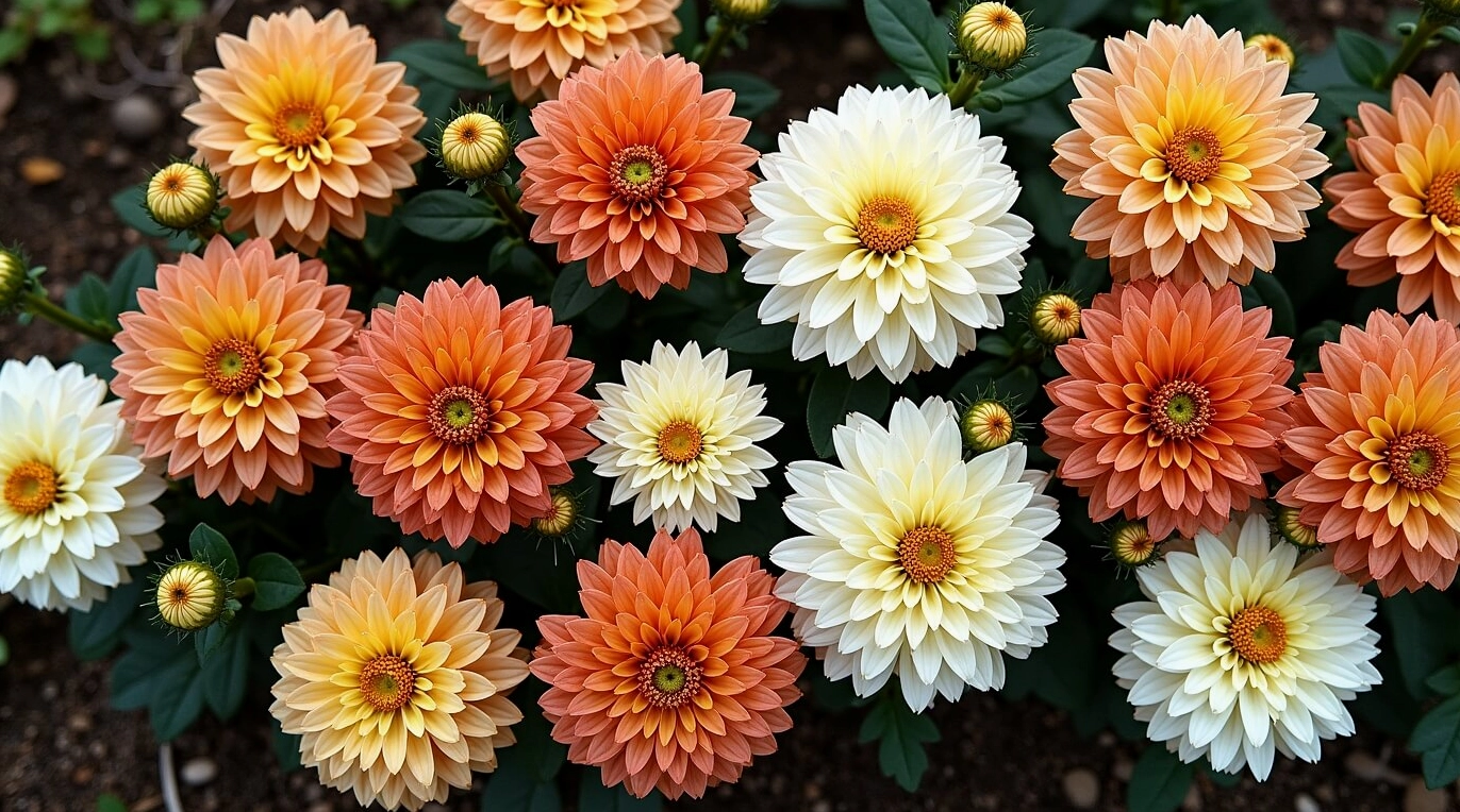 Hình nền tĩnh tâm hoa cúc mùa thu nhìn từ trên cao, vẻ đẹp rực rỡ và ấm áp.