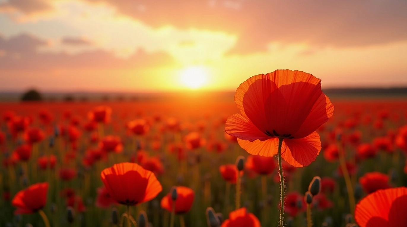 Hình nền tình yêu cánh đồng hoa poppy hoàng hôn