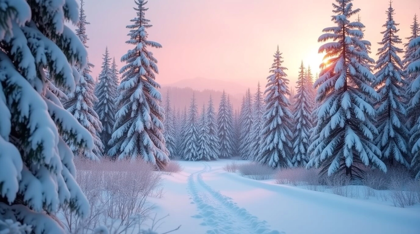 Hình nền tình yêu rừng tuyết hoàng hôn ấm áp