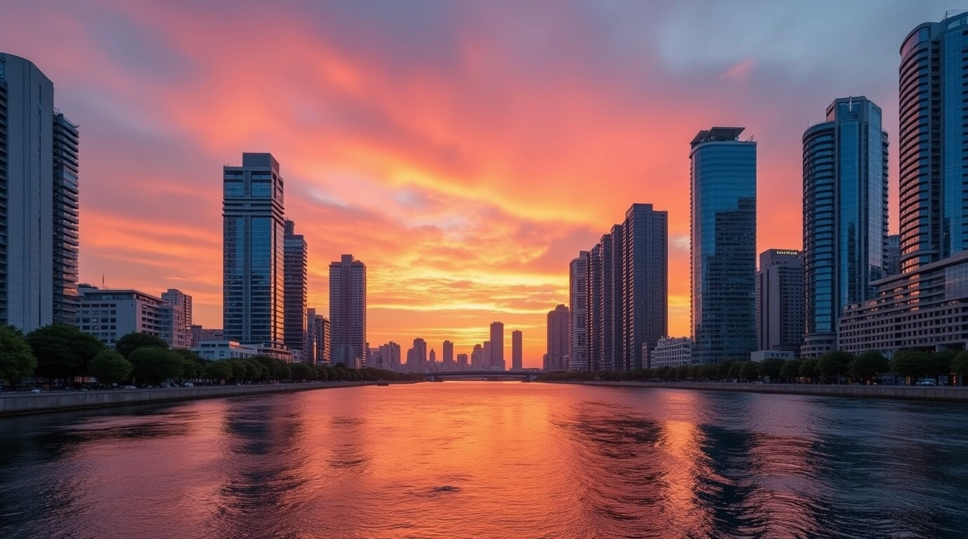 Hình nền tình yêu thành phố hoàng hôn rực rỡ