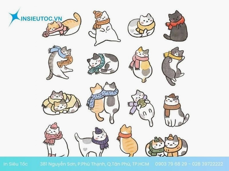 mẫu hình dán meme mèo quấn khăn siêu cute