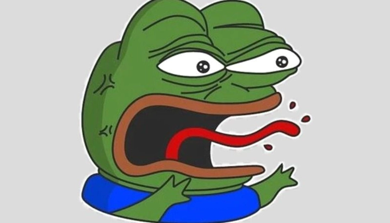 Meme ếch xanh giận dữ với nắm đấm giơ cao