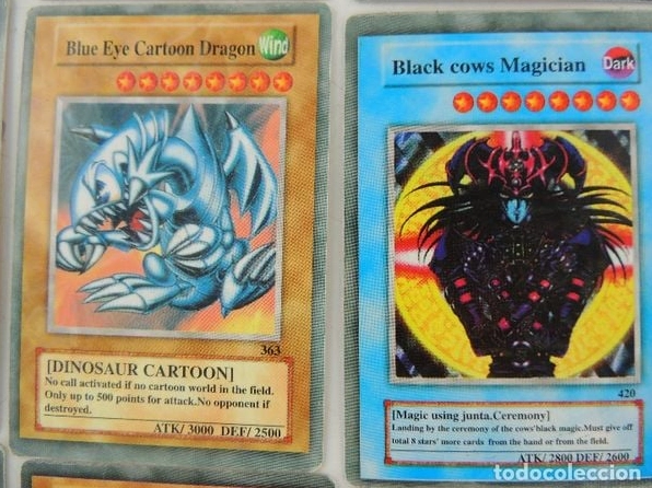 Bộ Sưu Tập Cận Cảnh Ảnh Meme Lá Bài Hài Hước và Độc Đáo Nhất 18 Một bức ảnh lá bài Yugioh giả với hình ảnh Rồng Trắng Mắt Xanh phiên bản hoạt hình và Phù Thủy Áo Đen.