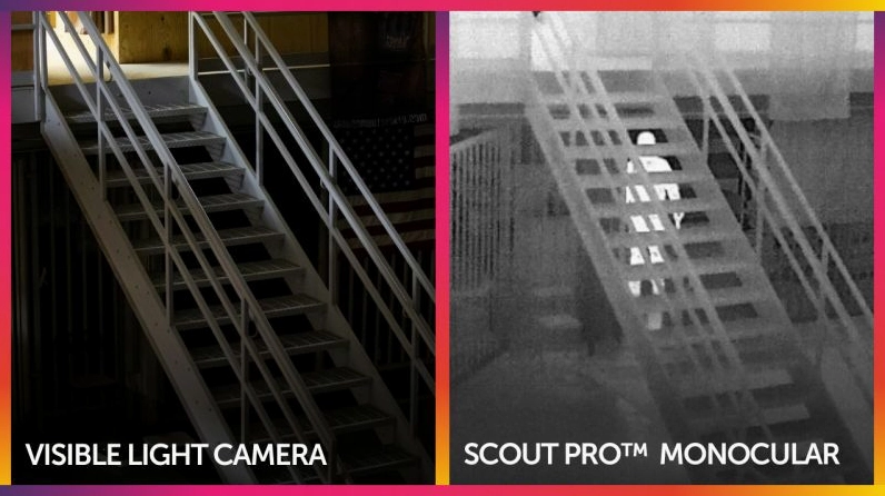 Infrared là gì Tổng quan về tia hồng ngoại và ứng dụng 2 So sánh hình ảnh nhìn thấy và hình ảnh hồng ngoại của người trong bóng tối