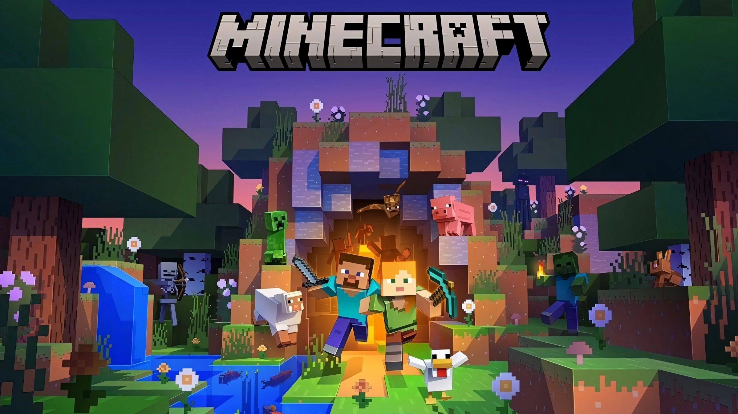 Thế giới khối hộp Minecraft với cảnh quan hùng vĩ, là bối cảnh lý tưởng cho ảnh minecraft anime